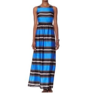 NWT The Limited Maxi Dress Striped Blue Black Silver Gray Sleeveless Silky Sz 4